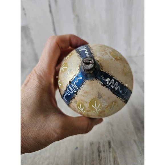 Vintage Germany blue glitter teardrop flower ornament Xmas tree - Picture 7 of 8